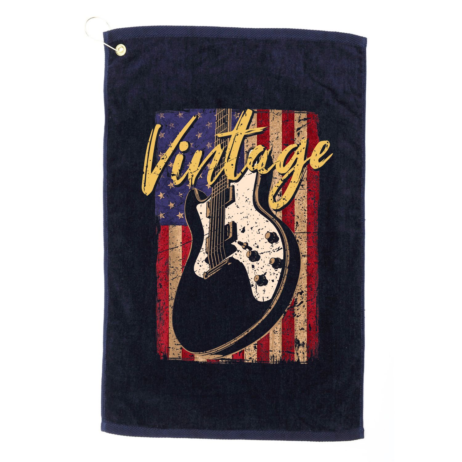 USA Flag Vintage Guitar Patriotic Instrument Golf Towel