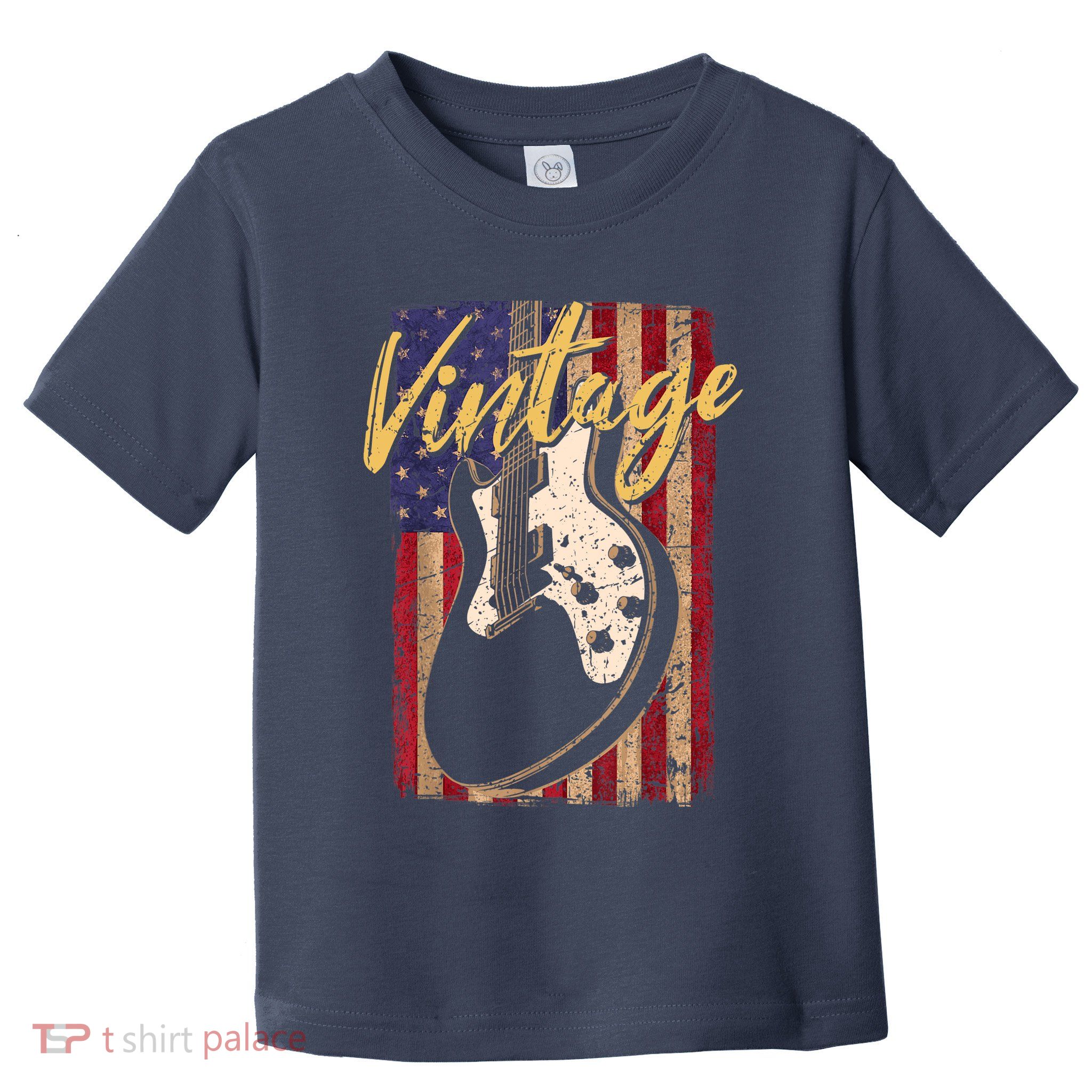 USA Flag Vintage Guitar Patriotic Instrument Toddler T-Shirt