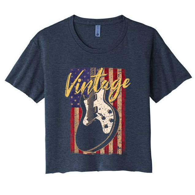 USA Flag Vintage Guitar Patriotic Instrument Crop Top