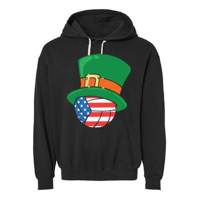 USA Flag Volleyball Leprechaun Patrick Garment-Dyed Fleece Hoodie