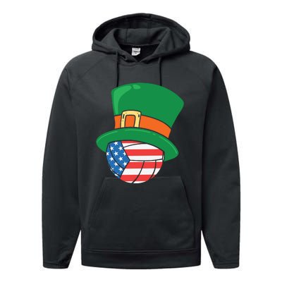 USA Flag Volleyball Leprechaun Patrick Performance Fleece Hoodie