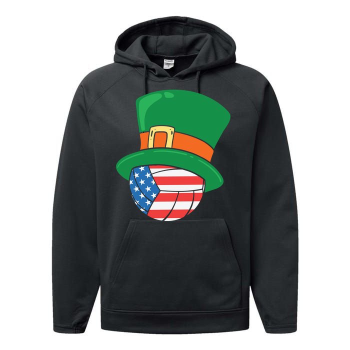 USA Flag Volleyball Leprechaun Patrick Performance Fleece Hoodie