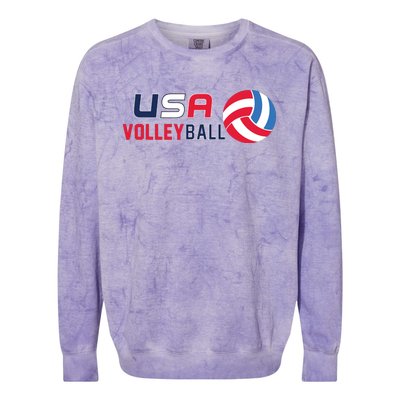 USA Flag Volleyball And Volleyball Colorblast Crewneck Sweatshirt