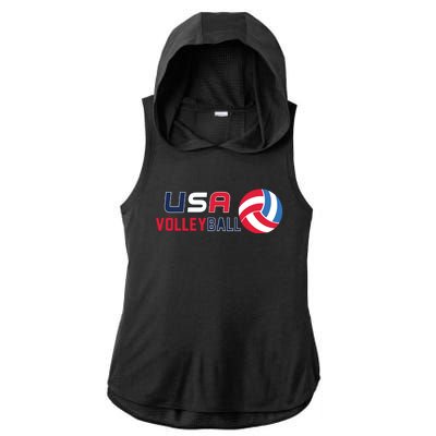 USA Flag Volleyball And Volleyball Ladies PosiCharge Tri-Blend Wicking Draft Hoodie Tank