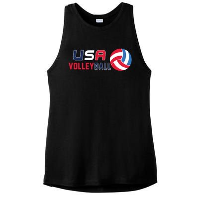 USA Flag Volleyball And Volleyball Ladies PosiCharge Tri-Blend Wicking Tank