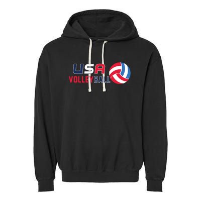 USA Flag Volleyball And Volleyball Garment-Dyed Fleece Hoodie