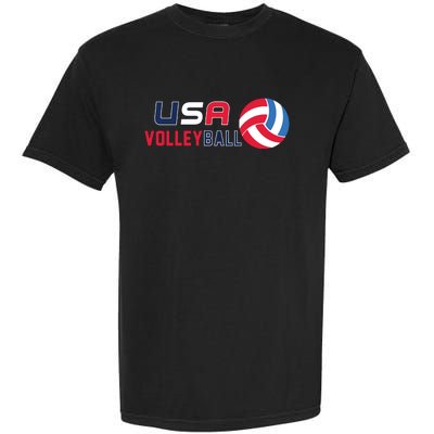 USA Flag Volleyball And Volleyball Garment-Dyed Heavyweight T-Shirt