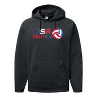 USA Flag Volleyball And Volleyball Performance Fleece Hoodie