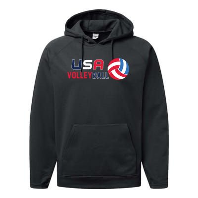 USA Flag Volleyball And Volleyball Performance Fleece Hoodie