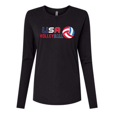 USA Flag Volleyball And Volleyball Womens Cotton Relaxed Long Sleeve T-Shirt