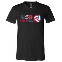 USA Flag Volleyball And Volleyball V-Neck T-Shirt