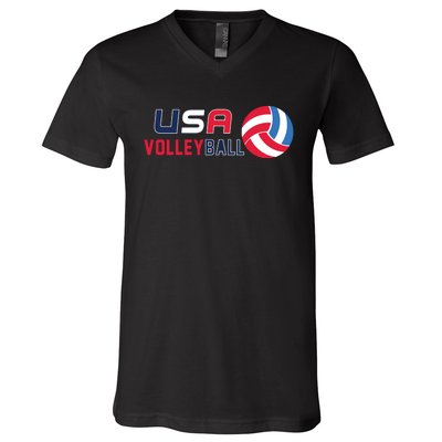 USA Flag Volleyball And Volleyball V-Neck T-Shirt