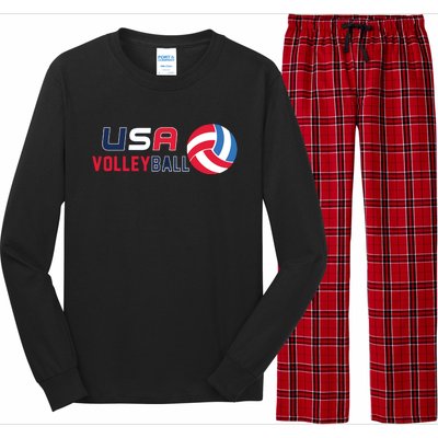 USA Flag Volleyball And Volleyball Long Sleeve Pajama Set