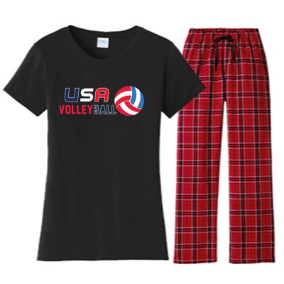 USA Flag Volleyball And Volleyball Women's Flannel Pajama Set