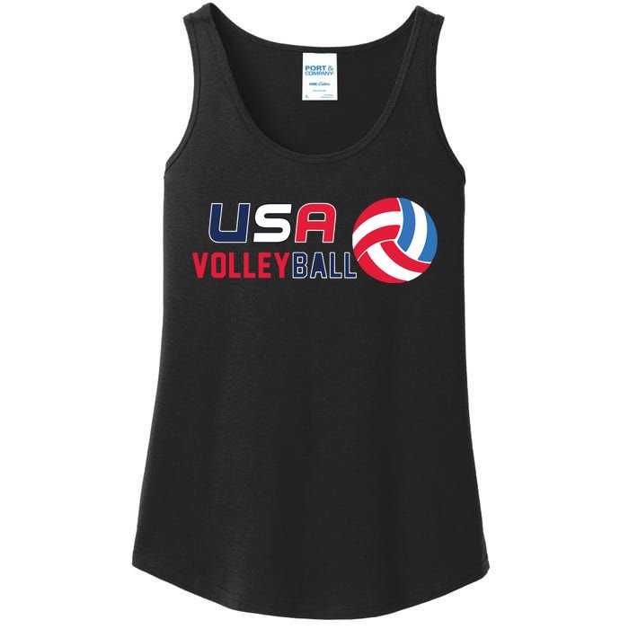 USA Flag Volleyball And Volleyball Ladies Essential Tank