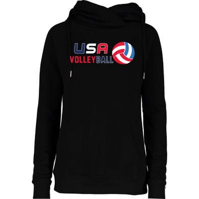 USA Flag Volleyball And Volleyball Womens Funnel Neck Pullover Hood