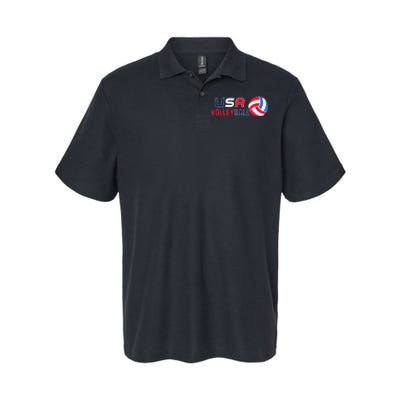 USA Flag Volleyball And Volleyball Softstyle Adult Sport Polo