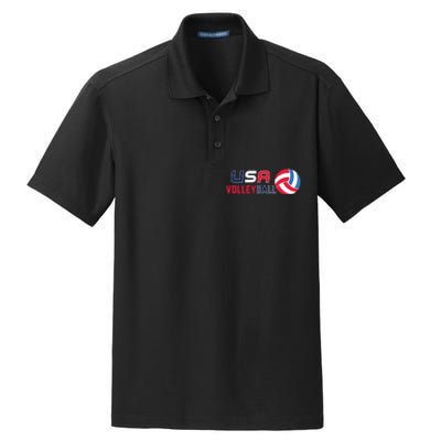 USA Flag Volleyball And Volleyball Dry Zone Grid Polo