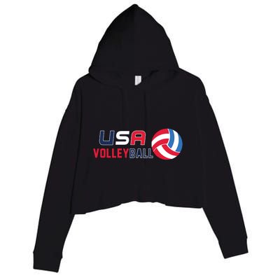 USA Flag Volleyball And Volleyball Crop Fleece Hoodie