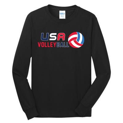 USA Flag Volleyball And Volleyball Tall Long Sleeve T-Shirt