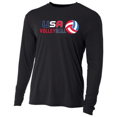 USA Flag Volleyball And Volleyball Cooling Performance Long Sleeve Crew