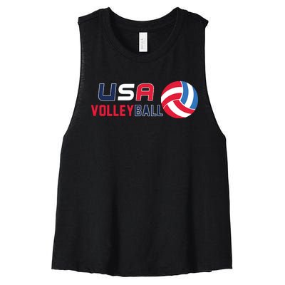 USA Flag Volleyball And Volleyball Women's Racerback Cropped Tank