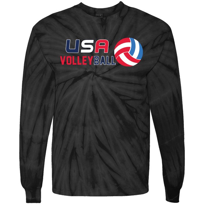 USA Flag Volleyball And Volleyball Tie-Dye Long Sleeve Shirt