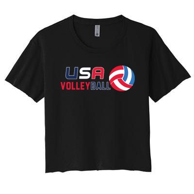 USA Flag Volleyball And Volleyball Women's Crop Top Tee