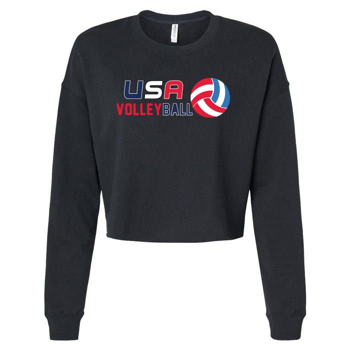 USA Flag Volleyball And Volleyball Cropped Pullover Crew