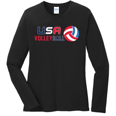 USA Flag Volleyball And Volleyball Ladies Long Sleeve Shirt