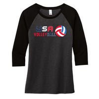 USA Flag Volleyball And Volleyball Women's Tri-Blend 3/4-Sleeve Raglan Shirt