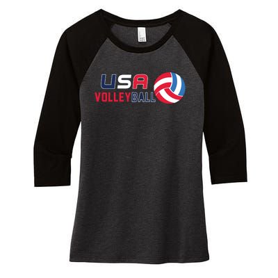 USA Flag Volleyball And Volleyball Women's Tri-Blend 3/4-Sleeve Raglan Shirt