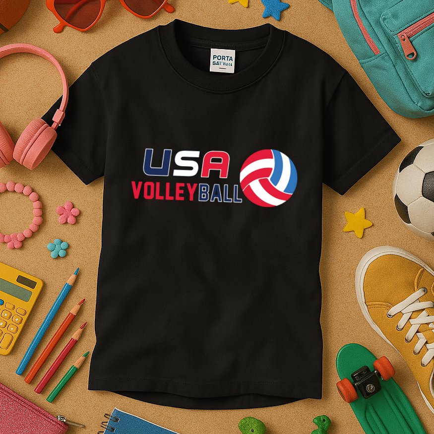 USA Flag Volleyball And Volleyball Kids T-Shirt