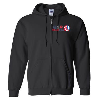 USA Flag Volleyball And Volleyball Full Zip Hoodie