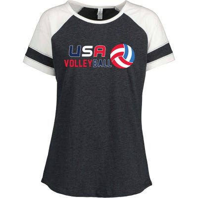 USA Flag Volleyball And Volleyball Enza Ladies Jersey Colorblock Tee