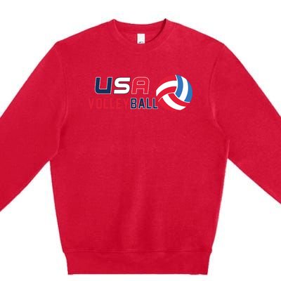 USA Flag Volleyball And Volleyball Premium Crewneck Sweatshirt