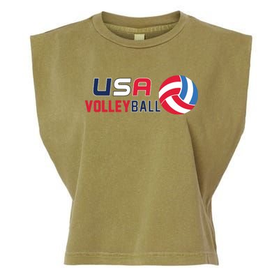 USA Flag Volleyball And Volleyball Garment-Dyed Women's Muscle Tee