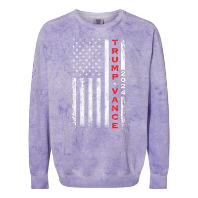 Us Flag Vintage Subdued Vertical Trump Vance 2024 Gift Colorblast Crewneck Sweatshirt