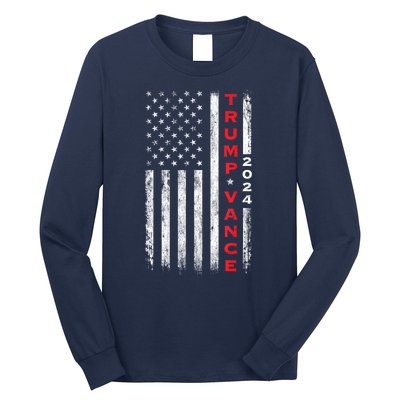 Us Flag Vintage Subdued Vertical Trump Vance 2024 Gift Long Sleeve Shirt