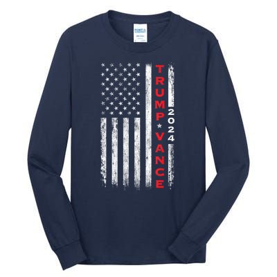 Us Flag Vintage Subdued Vertical Trump Vance 2024 Gift Tall Long Sleeve T-Shirt