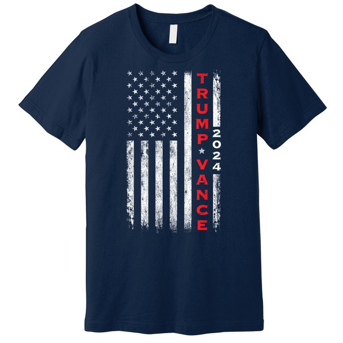 Us Flag Vintage Subdued Vertical Trump Vance 2024 Gift Premium T-Shirt