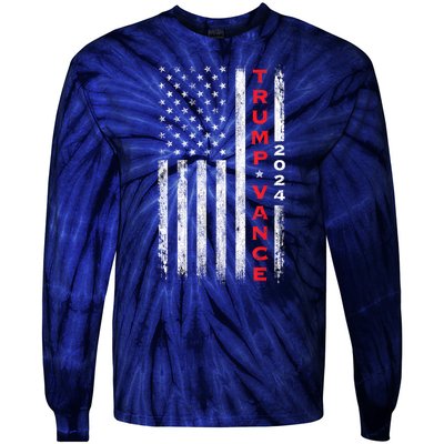 Us Flag Vintage Subdued Vertical Trump Vance 2024 Gift Tie-Dye Long Sleeve Shirt