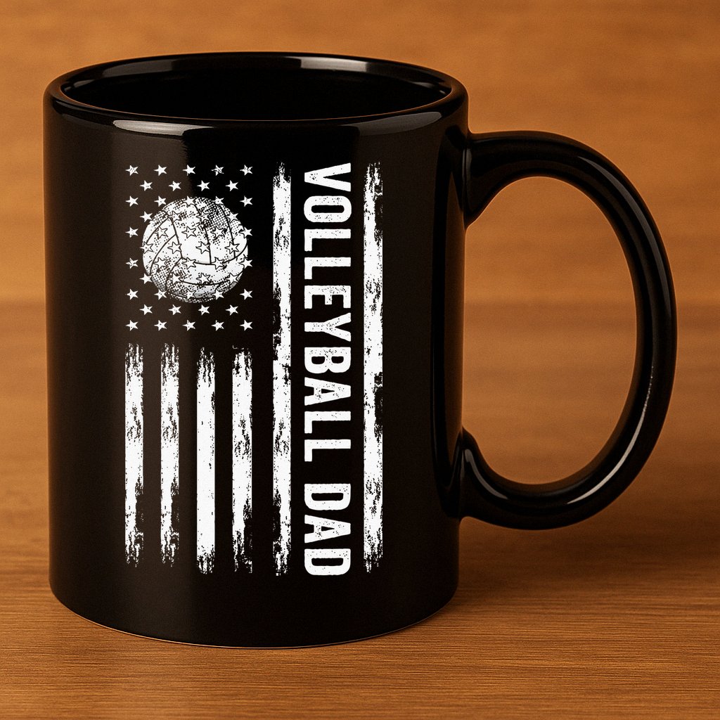 USA Flag Volleyball Dad Volleyball Game Day Vibes 11oz C Handle Ceramic Mug