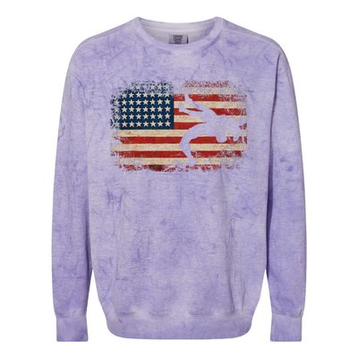 Usa Flag Wrestling American Flag Wrestling Wrestle Gift Colorblast Crewneck Sweatshirt