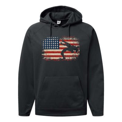 Usa Flag Wrestling American Flag Wrestling Wrestle Gift Performance Fleece Hoodie