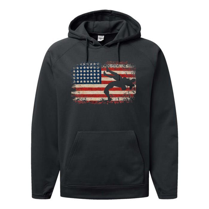 Usa Flag Wrestling American Flag Wrestling Wrestle Gift Performance Fleece Hoodie