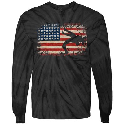 Usa Flag Wrestling American Flag Wrestling Wrestle Gift Tie-Dye Long Sleeve Shirt