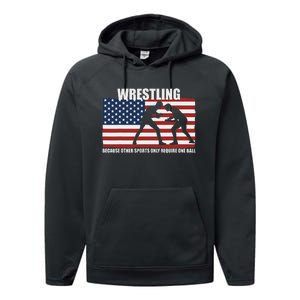 Us Flag Wrestling Because Other Sports Only Require One Ball Performance Fleece Hoodie