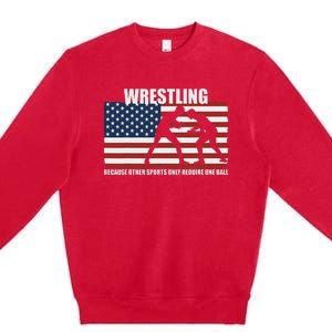 Us Flag Wrestling Because Other Sports Only Require One Ball Premium Crewneck Sweatshirt