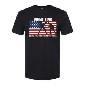 Us Flag Wrestling Because Other Sports Only Require One Ball Softstyle CVC T-Shirt